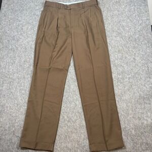 Louis Raphael Rosso Dress Pants Men's Size 35/32 Brown Pleated Front Cuffed Hem